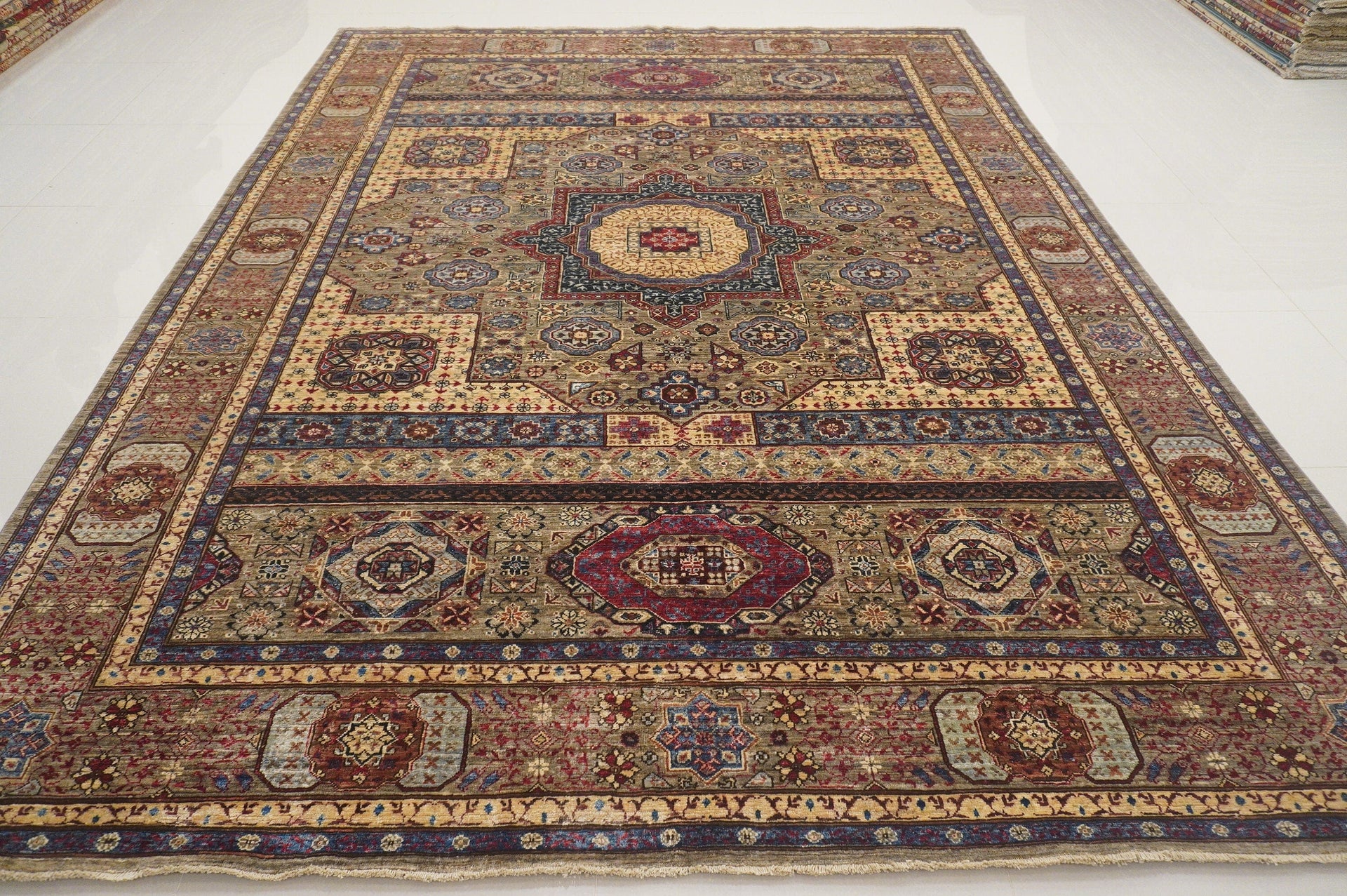 9x12 Turkish Mamluk Gray Hand knotted Fine Quality Wool Geometric Rug - Yildiz Rugs