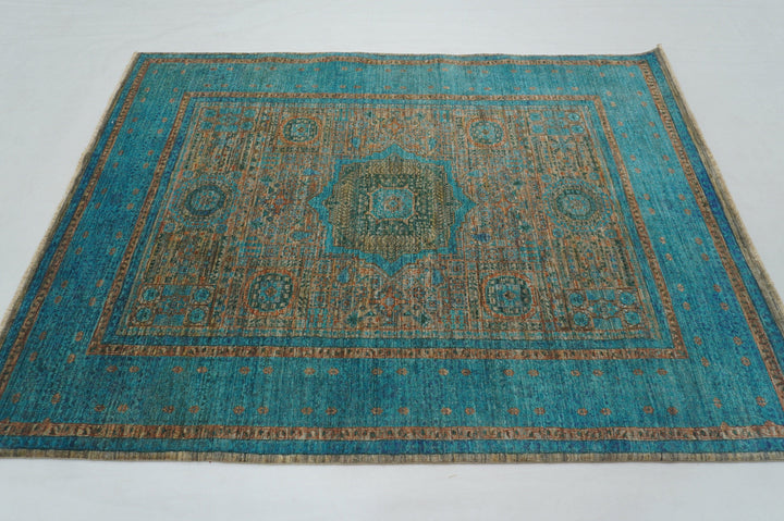 Sold 5x6 Turkish Gray Turquoise Blue Hand knotted wool Mamluk Rug - Yildiz Rugs