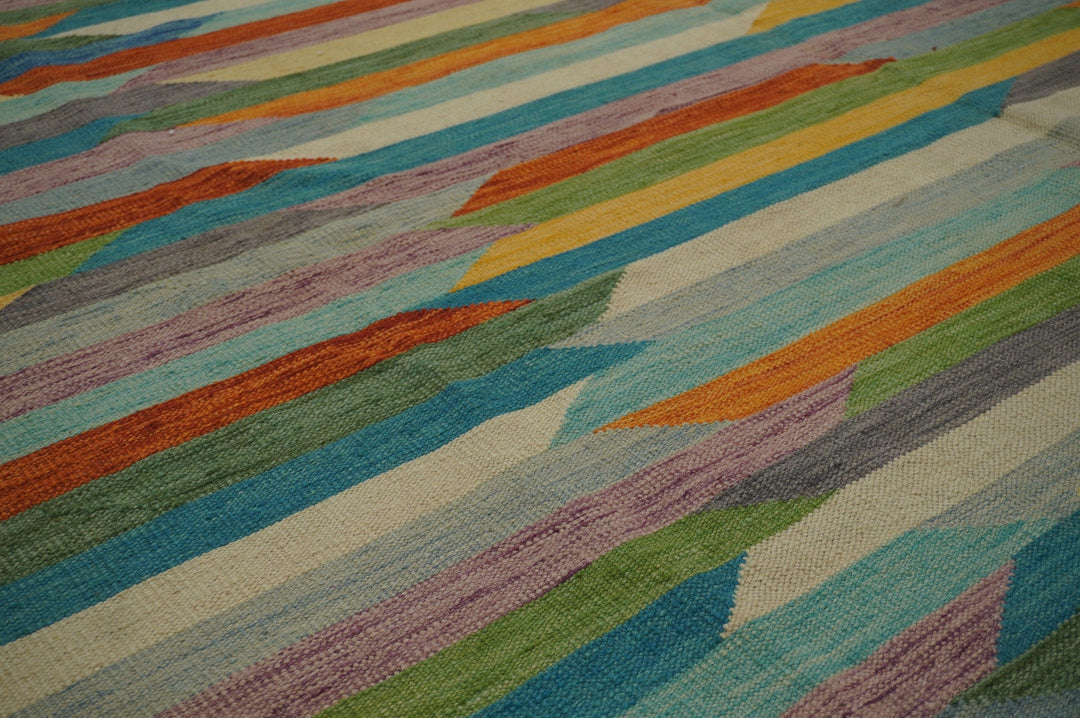 9x12 Modern Multicolor Afghan Handmade Abstract Kilim Area Rug - Yildiz Rugs