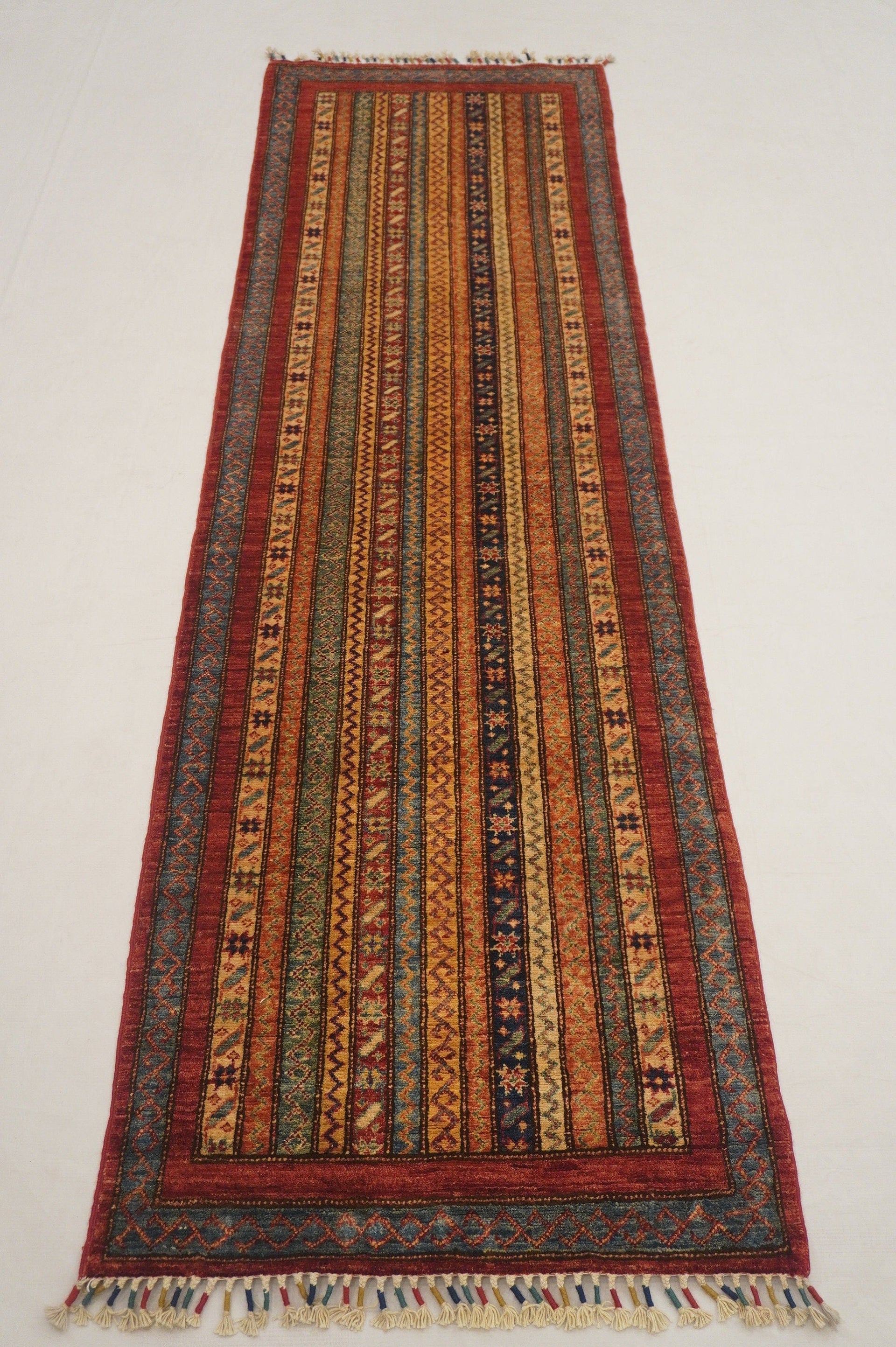2x8 Turkish Multicolor Shawl Pattern Handmade Veg Dye Wool Runner Rug - Yildiz Rugs