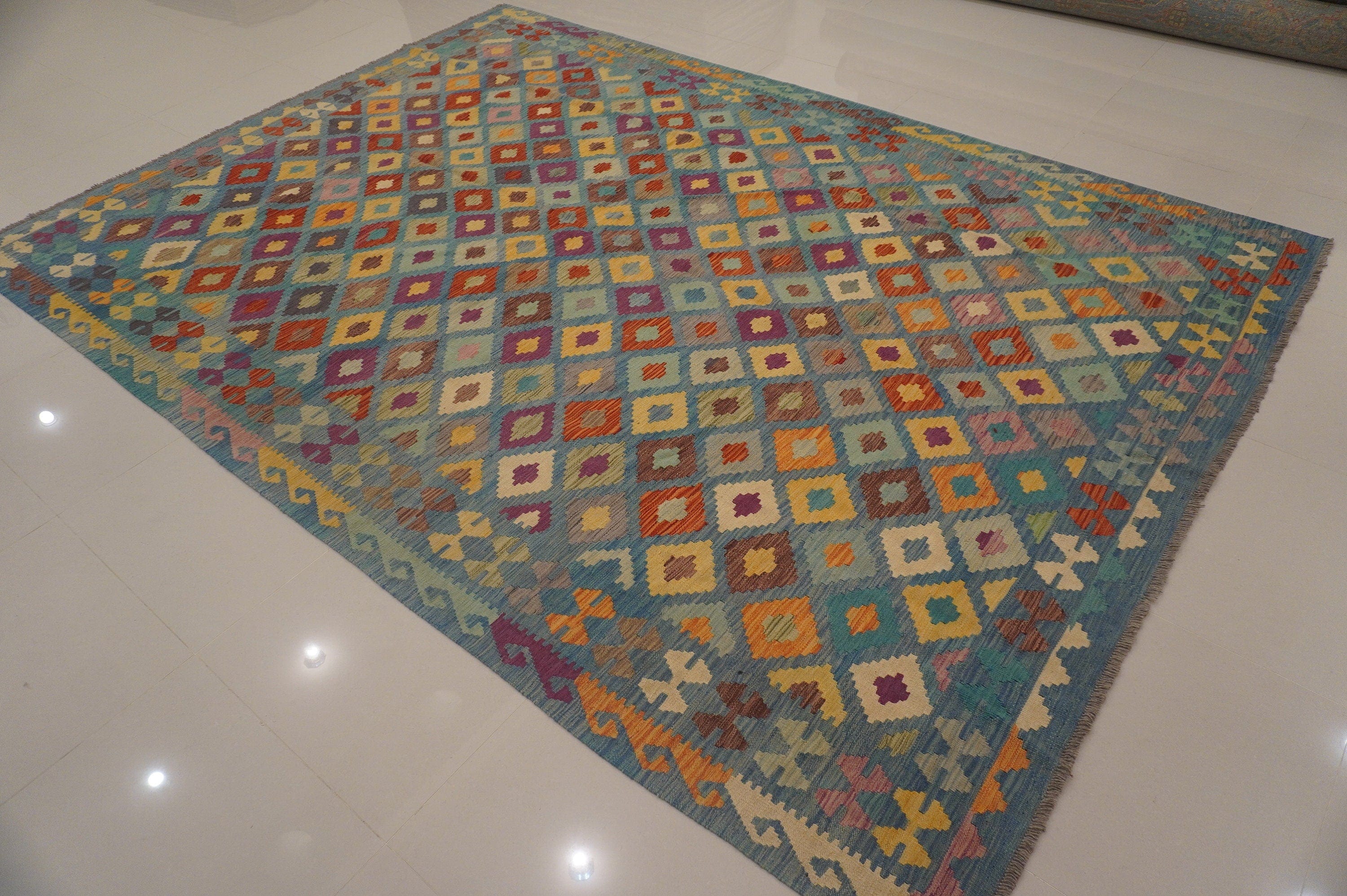 8x11 Afghan Soft pastel Blue Handmade Veg dyes Wool Kilim Area Rug - Yildiz Rugs