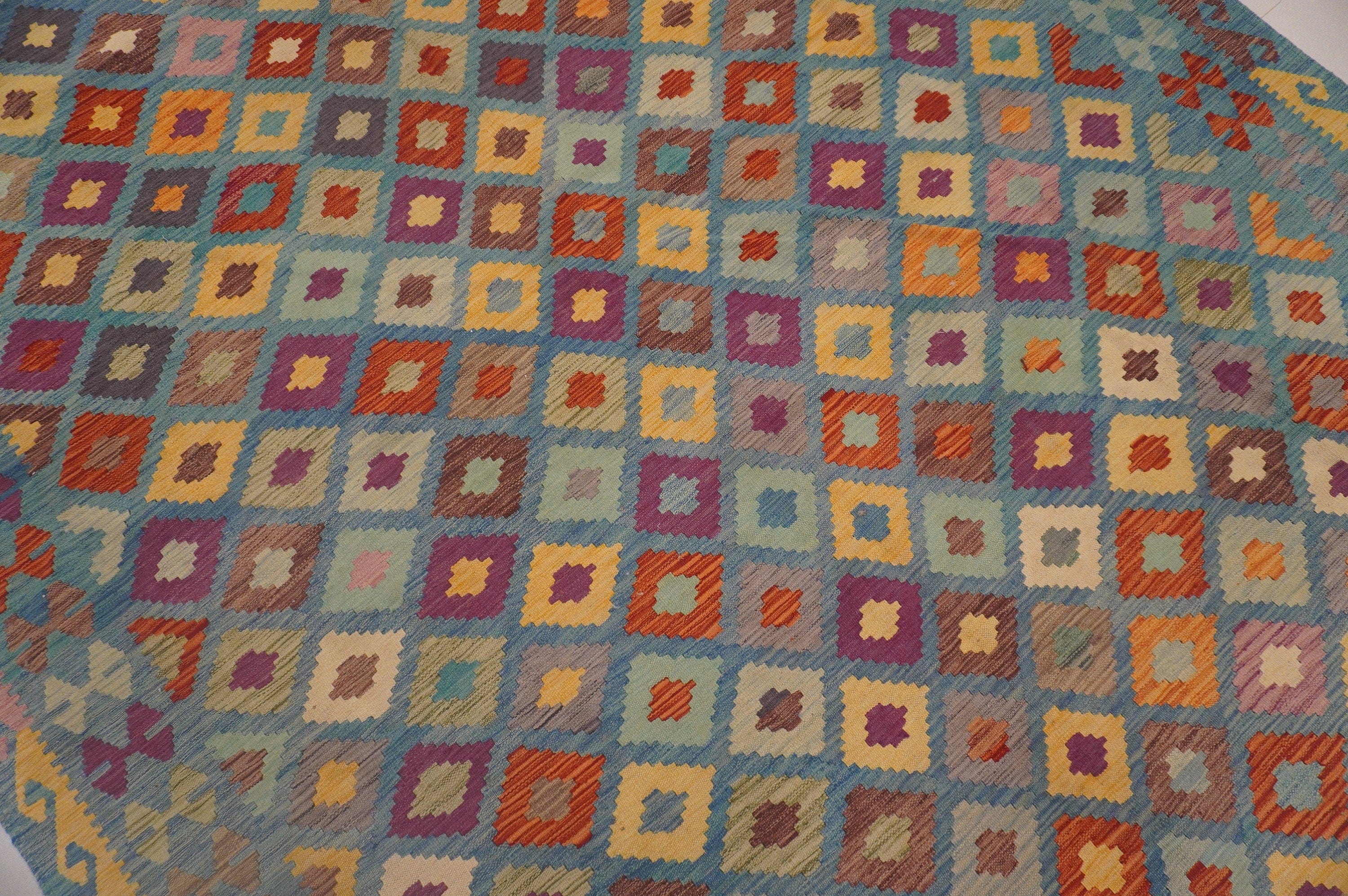 8x11 Afghan Soft pastel Blue Handmade Veg dyes Wool Kilim Area Rug - Yildiz Rugs