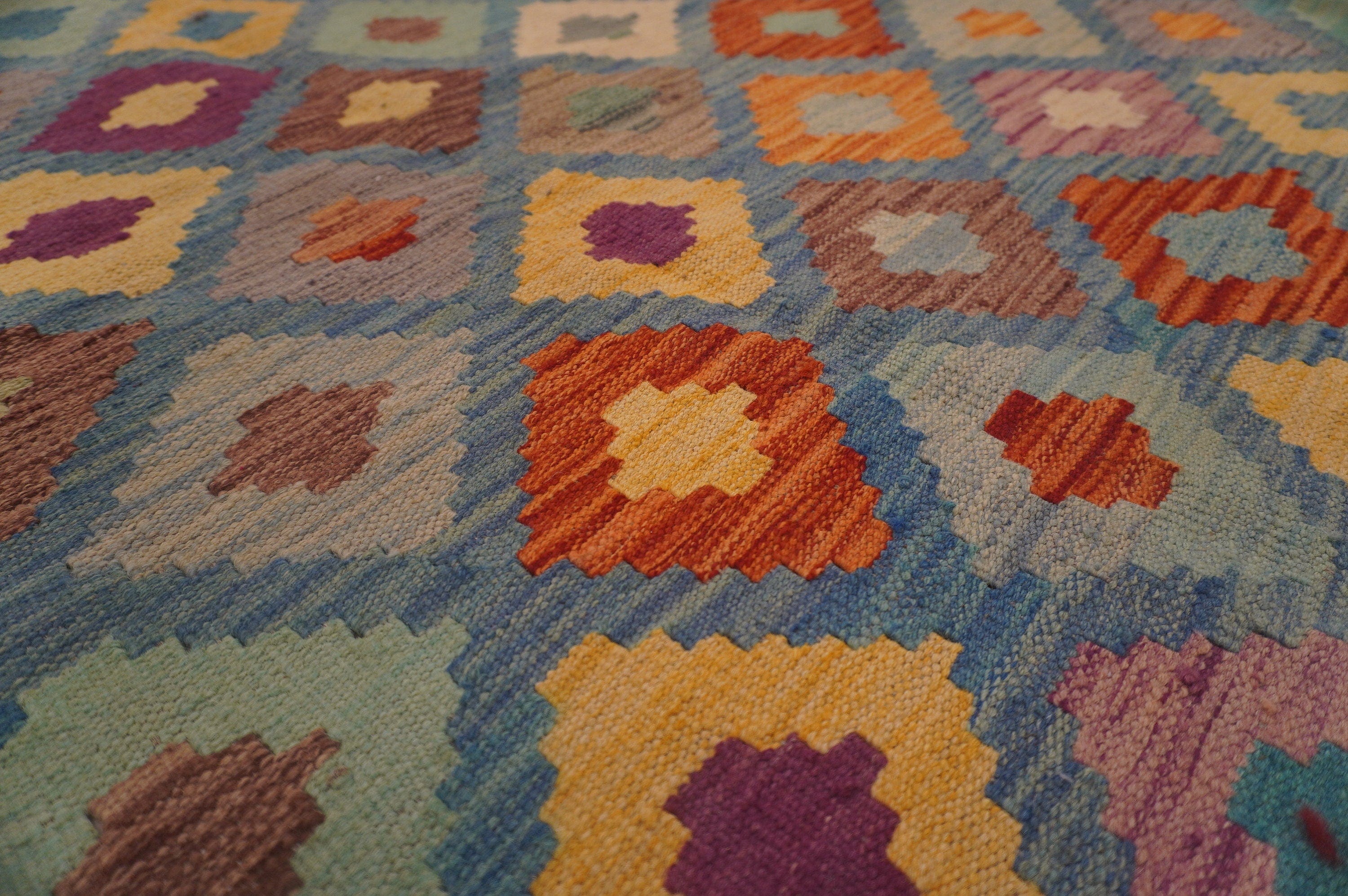 8x11 Afghan Soft pastel Blue Handmade Veg dyes Wool Kilim Area Rug - Yildiz Rugs