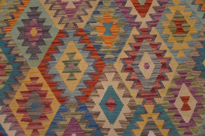 SOLD 8x10 Afghan Pretty colors Handmade Geometric Kilim Kilim Area Rug - Yildiz Rugs