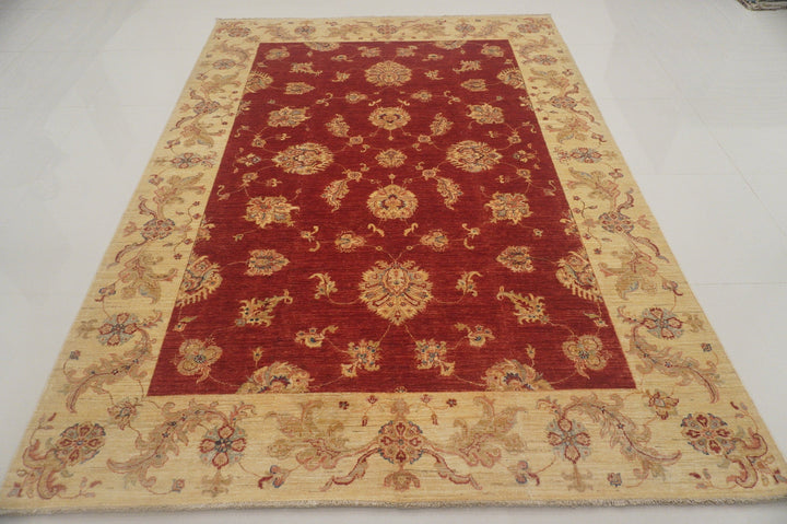 7x10 Chobi Oushak Red Beige Turkish Hand knotted wool carpet - Yildiz Rugs