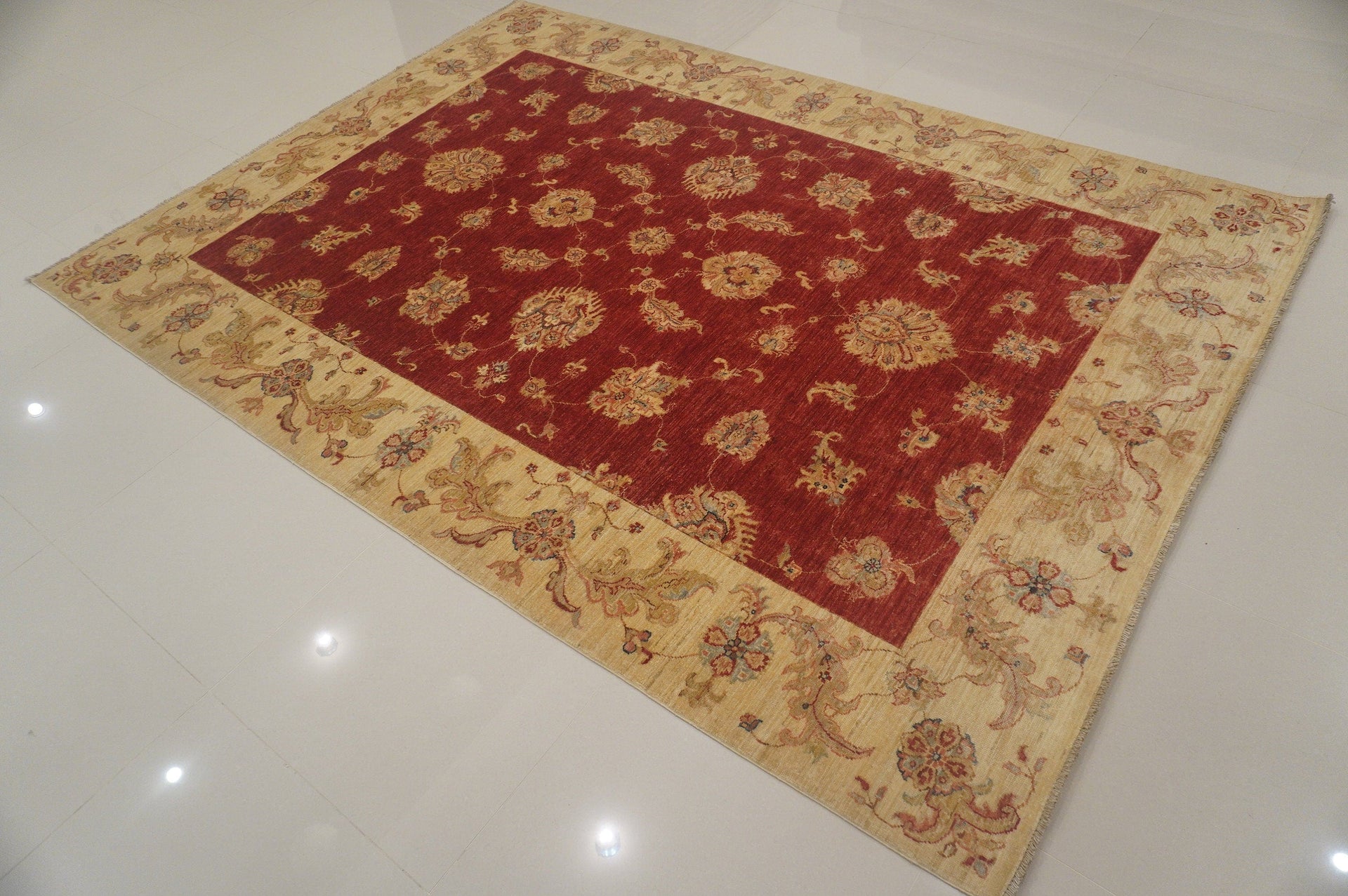 7x10 Chobi Oushak Red Beige Turkish Hand knotted wool carpet - Yildiz Rugs