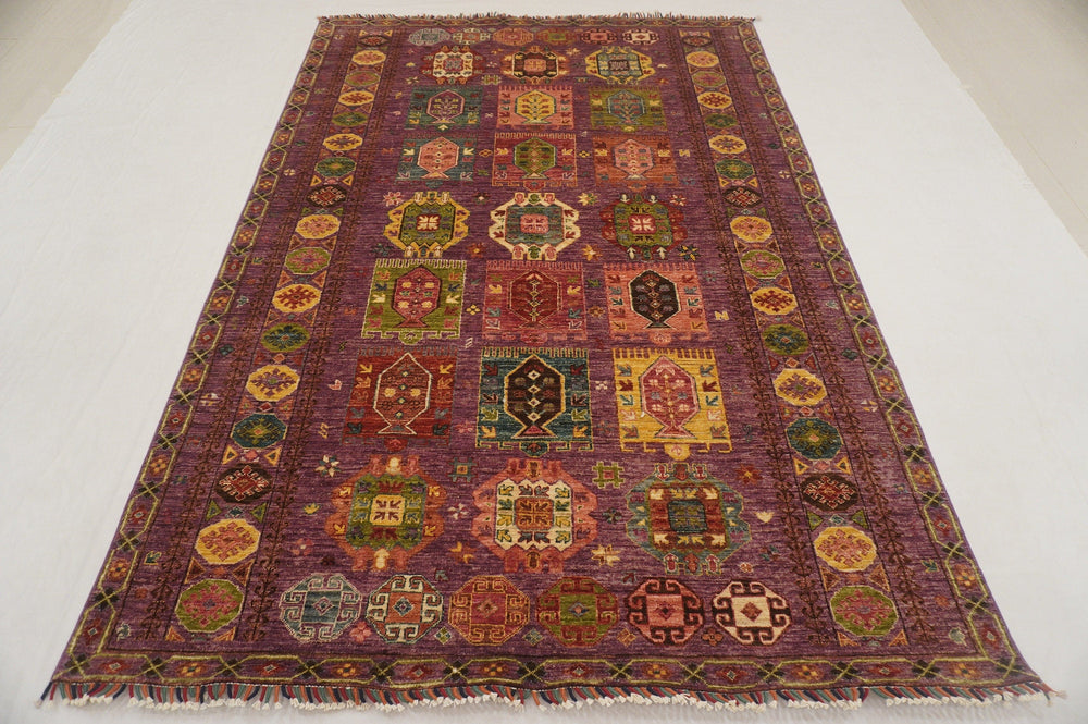 Purple 6x9 Baluch Afghan Hand knotted Veg Dyes Wool Rug - Yildiz Rugs