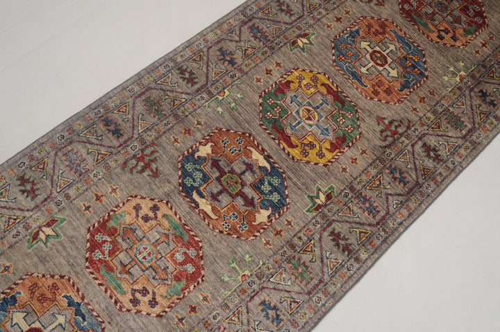 9 ft Ersari Gray Oriental Afghan Hand knotted Wool rug Runner rug - Yildiz Rugs