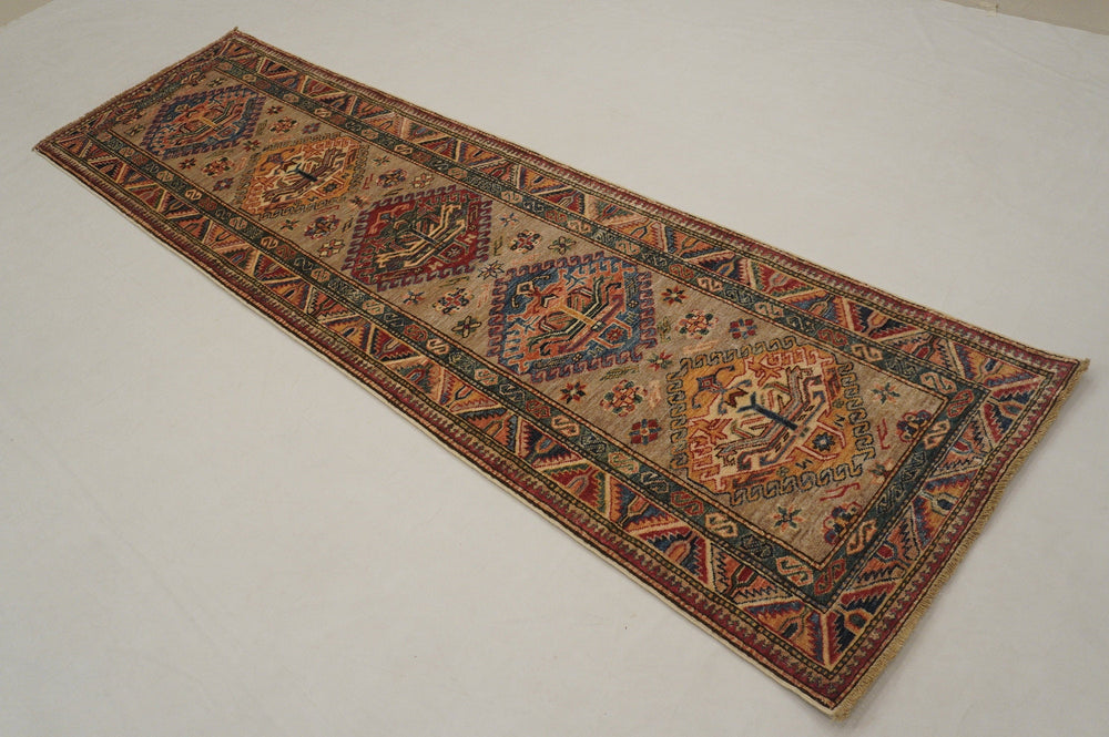 9 Ft Kazak Gray Kazak Caucasian Afghan Hand knotted runner rug - Yildiz Rugs