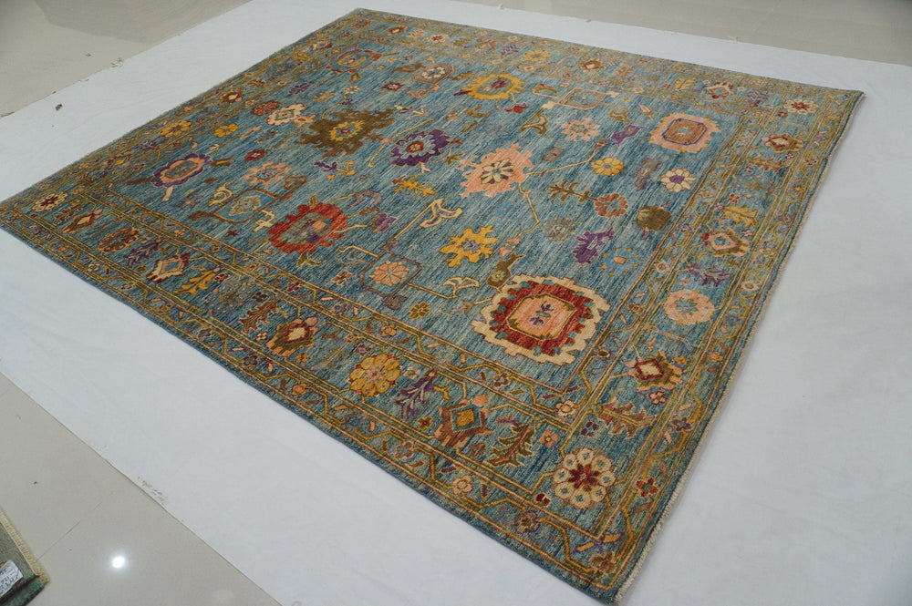 8x10 Oushak blue Hand knotted Turkish Oriental rug - Yildiz Rugs