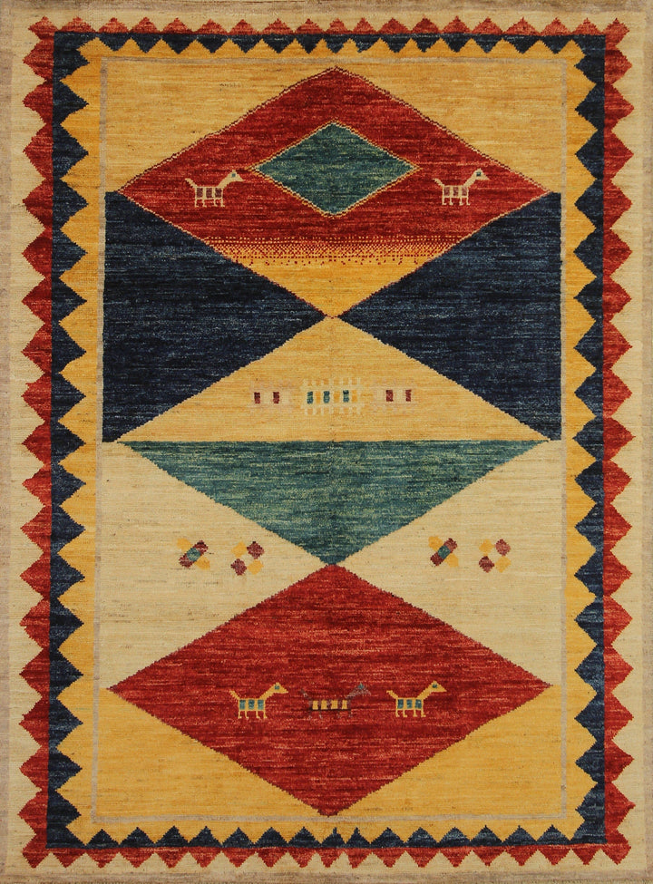 Gabbeh Gold Rugs 5x7 Gabbeh Beige Gold Afghan Hand knotted Wool Rug