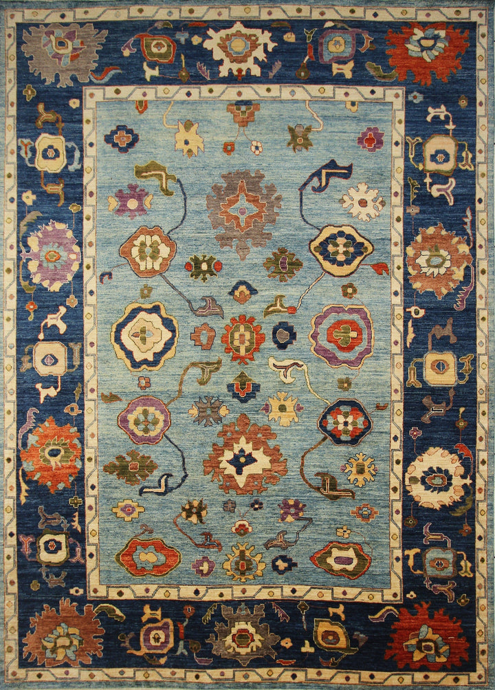 10x14 Turkish Oushak Blue Hand Knotted soft wool Veg dyes Rug - Yildiz Rugs