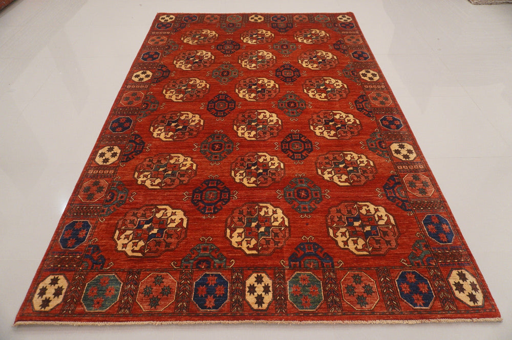 6x10 Tekke Red Turkmen Afghan Natural Dyes hand knotted Wool Rug - Yildiz Rugs