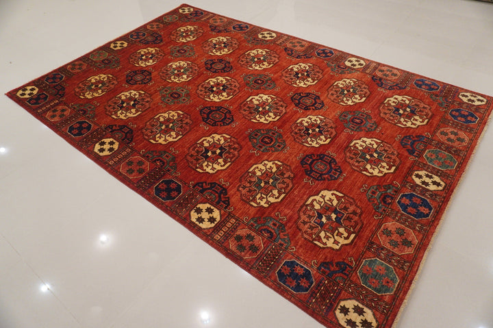 6x10 Tekke Red Turkmen Afghan Natural Dyes hand knotted Wool Rug - Yildiz Rugs