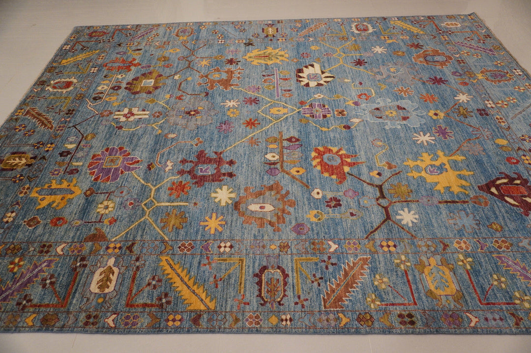 9x12 Turkish Oushak Blue Hand knotted Plush Wool Soft Colors Rug - Yildiz Rugs