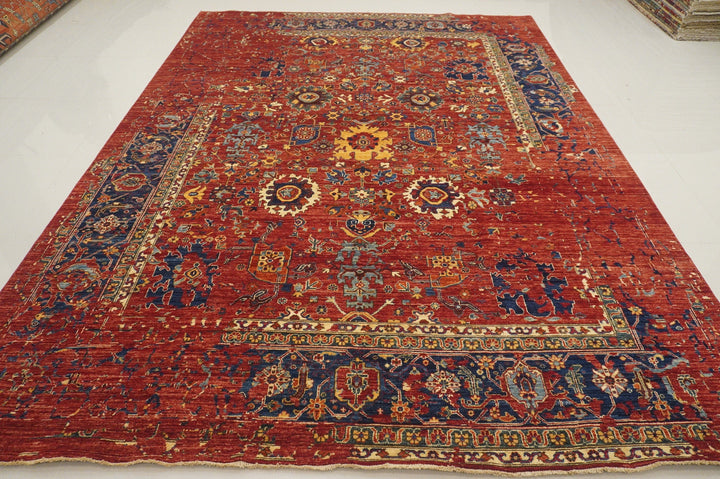 Red 9x12 Modern Bijar Persian Style Hand knotted Wool Abstract Rug - Yildiz Rugs