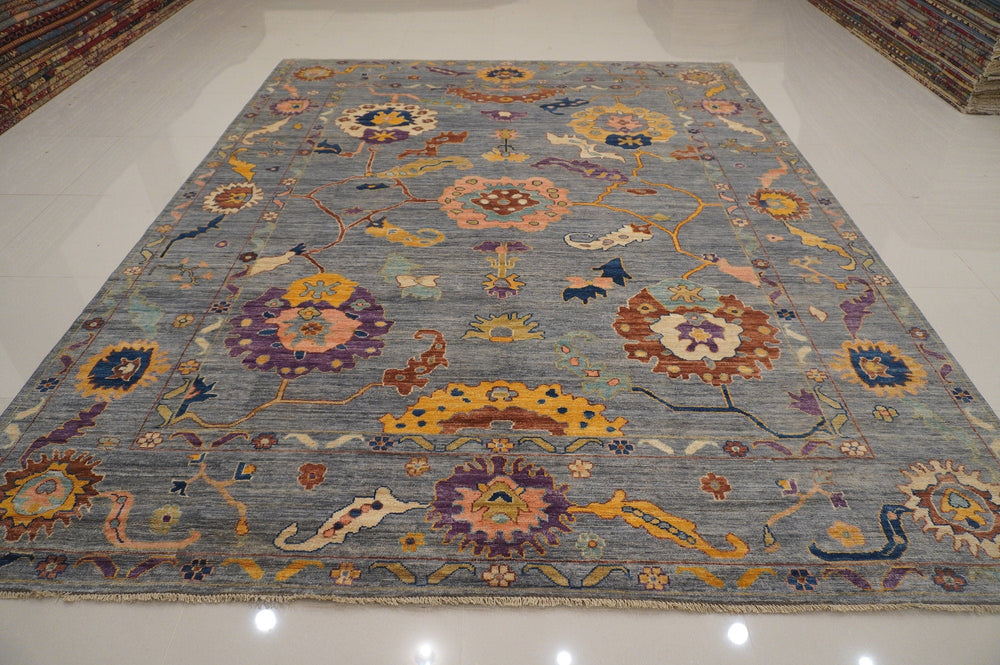 9x12 Turkish Oushak Blueish Gray Hand knotted Plush Wool Oriental rug - Yildiz Rugs