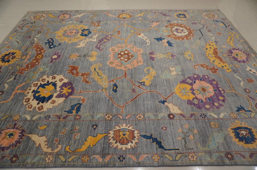 9x12 Turkish Oushak Blueish Gray Hand knotted Plush Wool Oriental rug - Yildiz Rugs