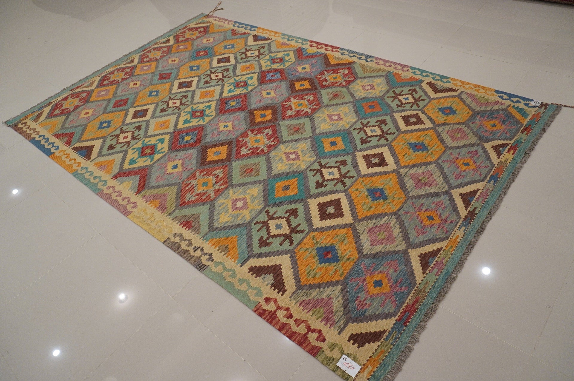 Gray 7x10 Kilim Pastel Colors Afghan Handmade Geometric wool Rug - Yildiz Rugs