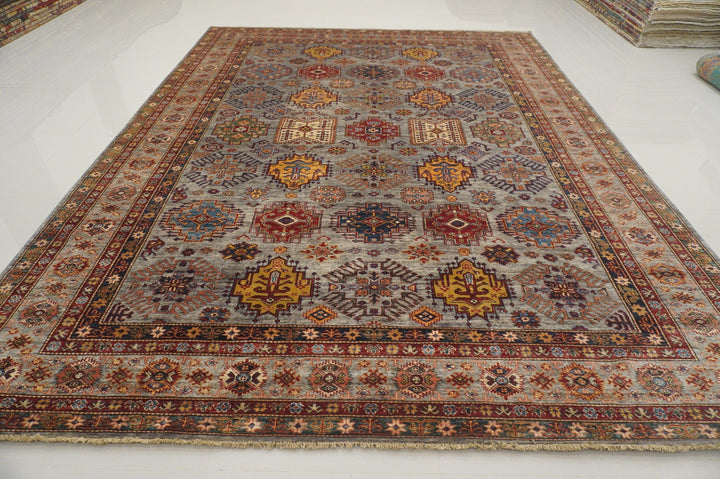 Gray 9x12 Kazak Afghan Hand knotted Veg dyes wool Oriental rug - Yildiz Rugs