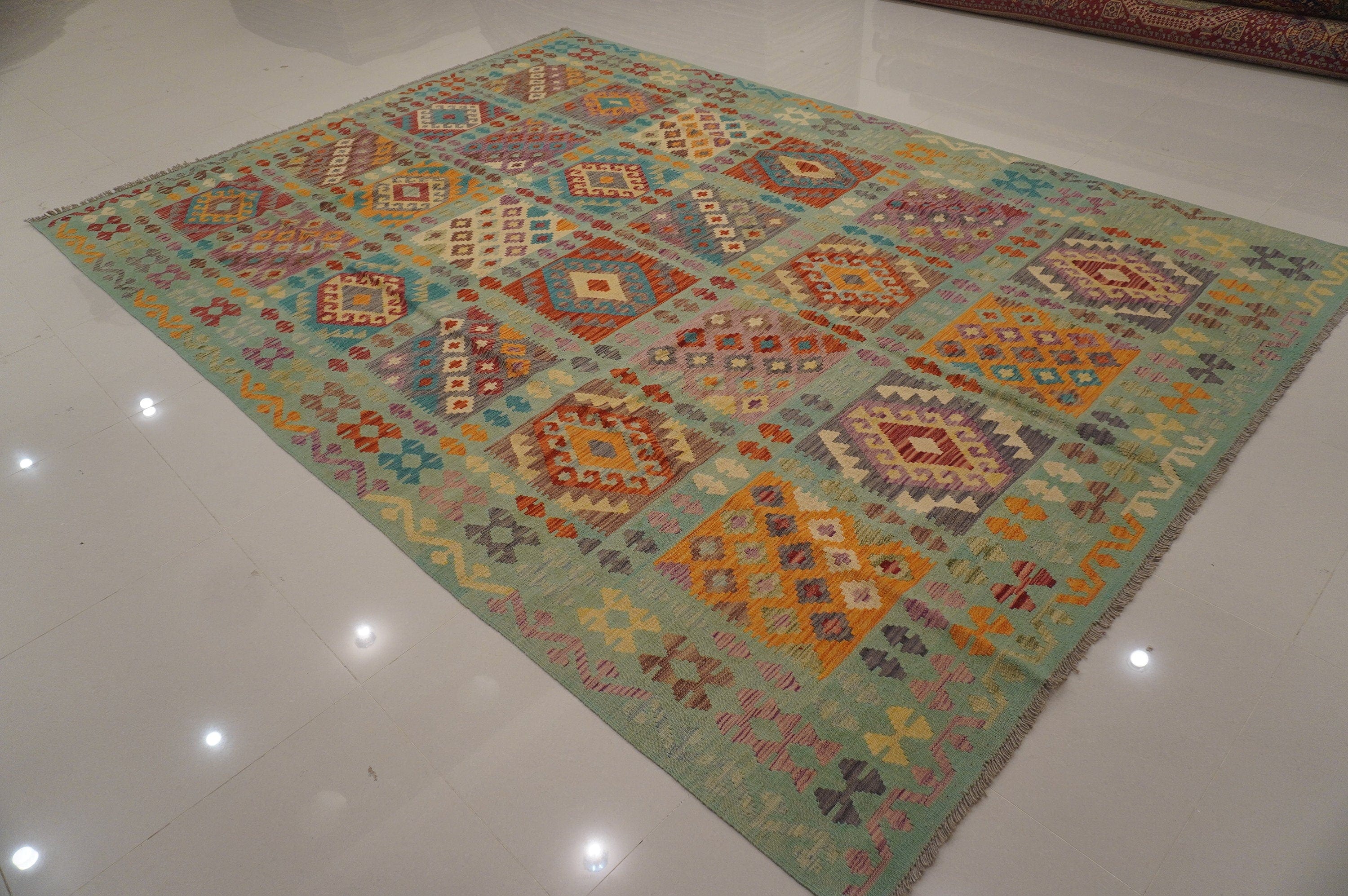 8x12 Afghan Soft Blue Oriental Handmade Wool Kilim rug - Yildiz Rugs