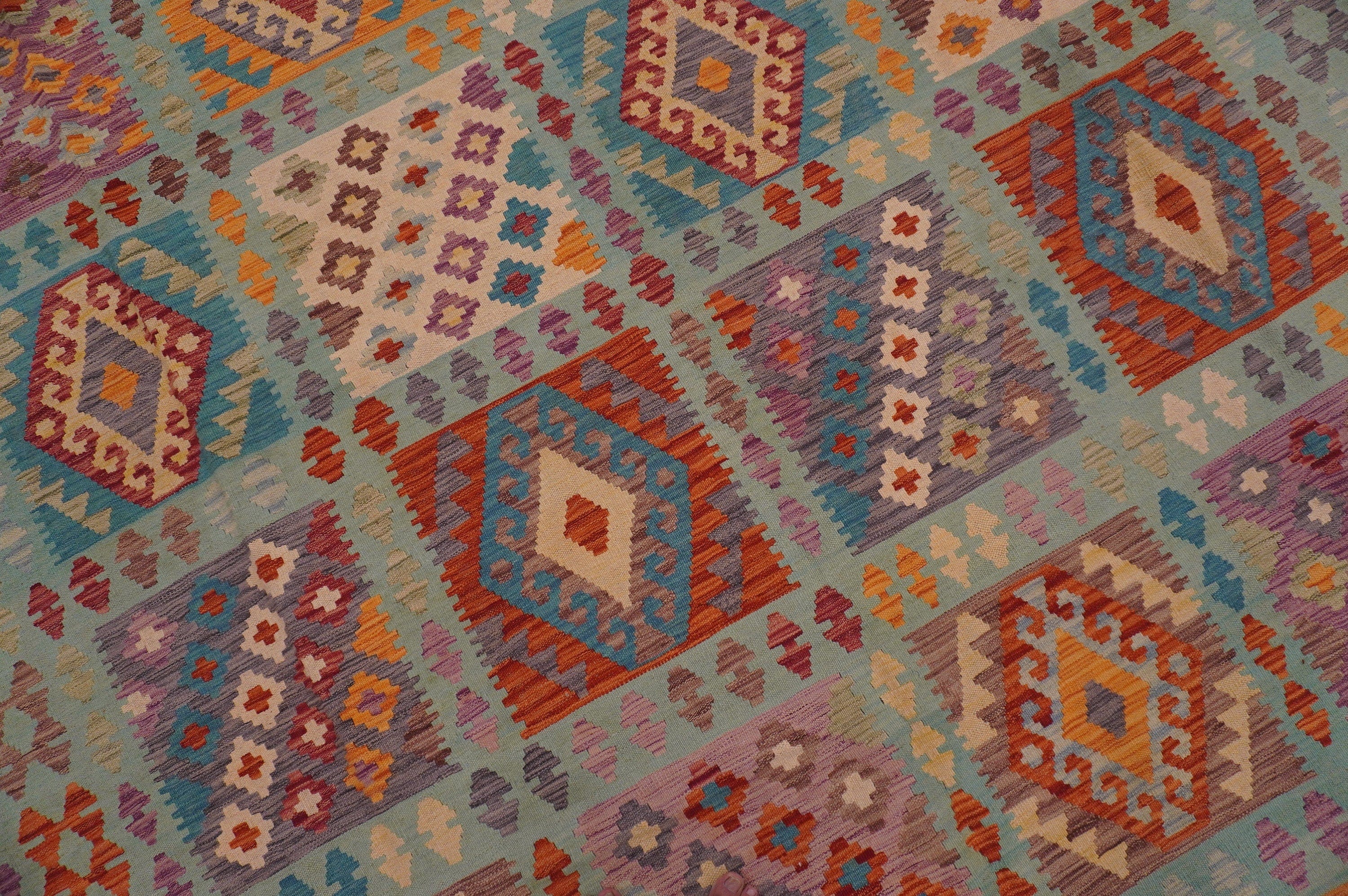 8x12 Afghan Soft Blue Oriental Handmade Wool Kilim rug - Yildiz Rugs