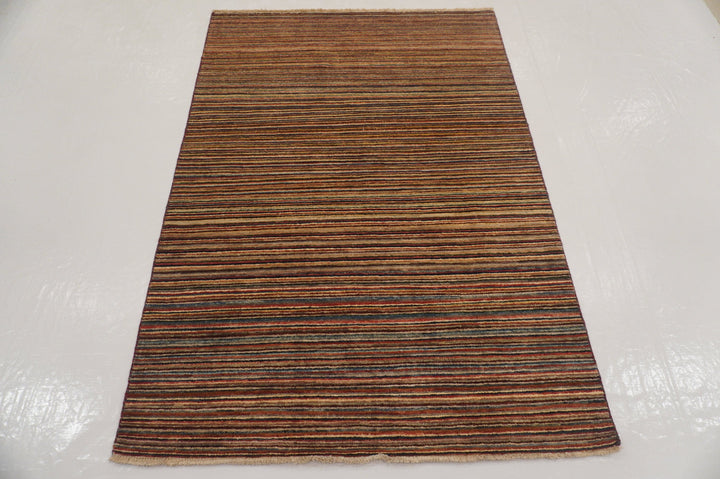 4x6 Line Gabbeh Stripe Afghan Hand knotted Wool Rug - Yildiz Rugs