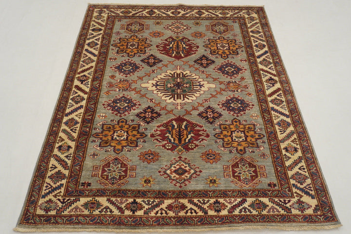 5x6 Kazak Gray Caucasian Hand knotted Veg Wool Afghan Rug - Yildiz Rugs