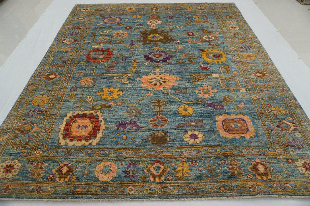 8x10 Oushak blue Hand knotted Turkish Oriental rug - Yildiz Rugs