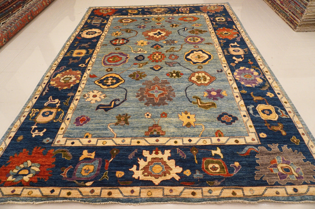 10x14 Turkish Oushak Blue Hand Knotted soft wool Veg dyes Rug - Yildiz Rugs