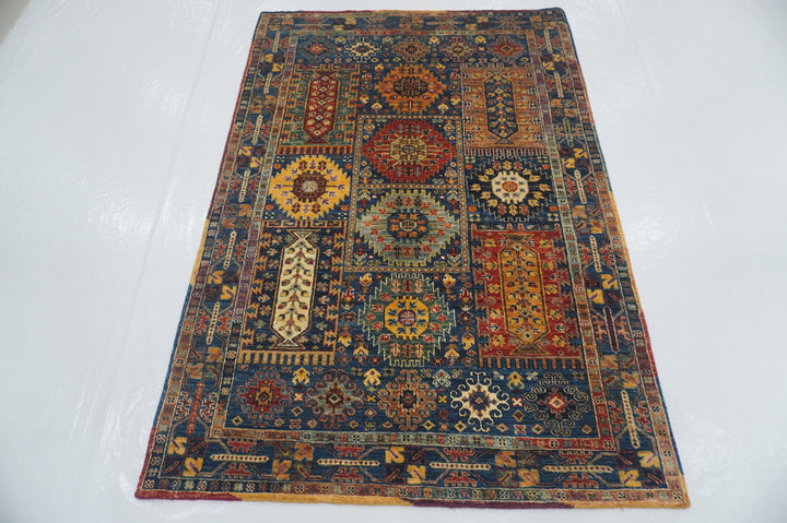 4x6 Baluch Navy Blue Afghan hand knotted Veg Dye Wool Rug - Yildiz Rugs