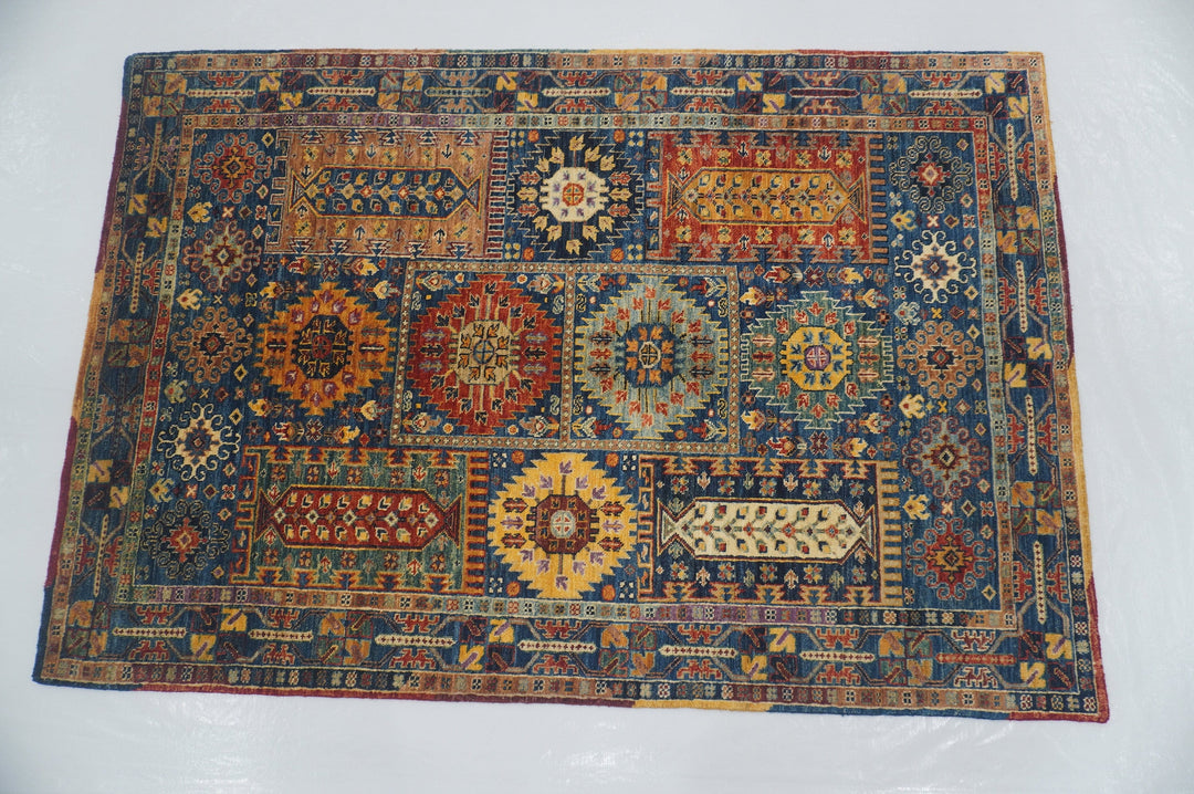 4x6 Baluch Navy Blue Afghan hand knotted Veg Dye Wool Rug - Yildiz Rugs