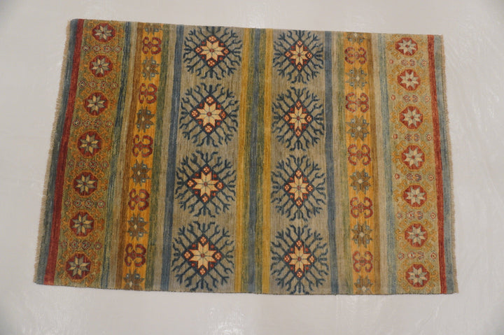 3x5 Tribal Gabbeh Gray Blue Afghan Hand Knotted Wool Rug - Yildiz Rugs