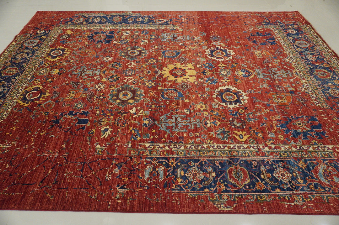 Red 9x12 Modern Bijar Persian Style Hand knotted Wool Abstract Rug - Yildiz Rugs