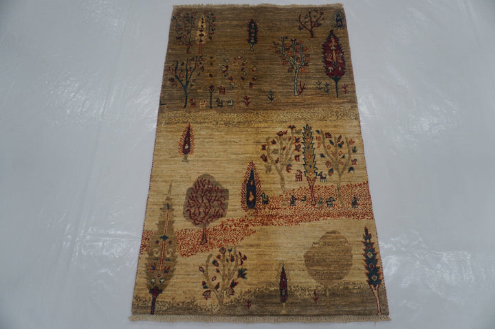 3x4 Gabbeh Brown Gray Persian Landscape Hand Knotted Wool Rug - Yildiz Rugs