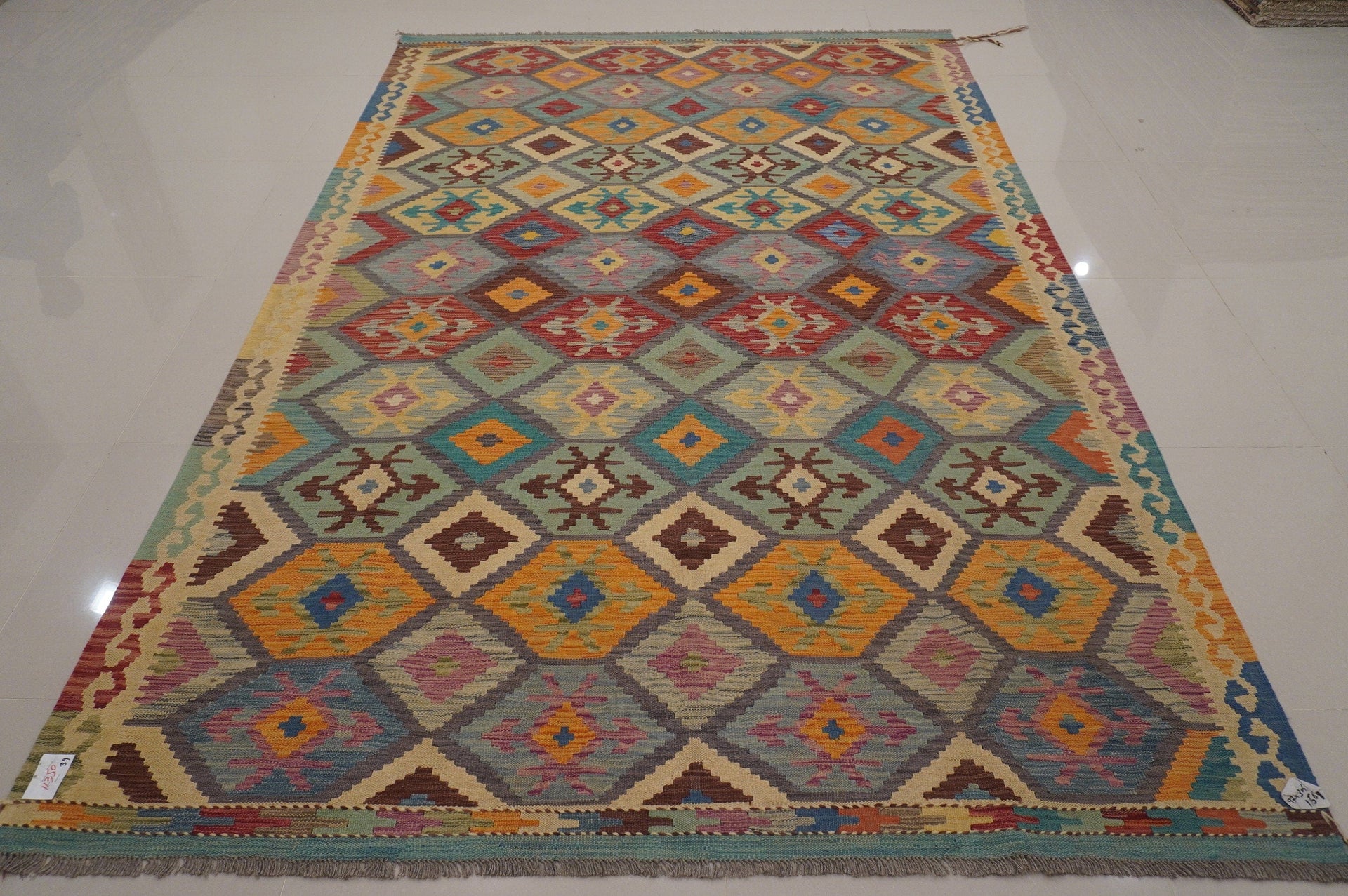 Gray 7x10 Kilim Pastel Colors Afghan Handmade Geometric wool Rug - Yildiz Rugs