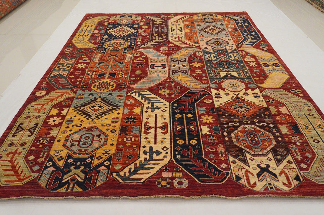 Red 8x10 Tribal Afghan Samarkand Baluch Hand knotted Veg dyes wool rug - Yildiz Rugs