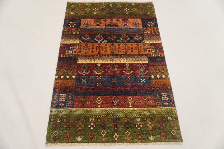 3x4 Gabbeh Green Persian Hand Knotted Wool Rug - Yildiz Rugs