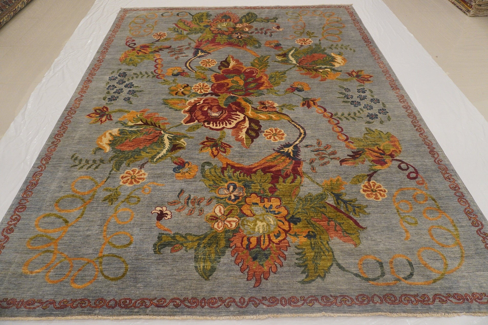 8x10 Floral Karabagh Gray Afghan Hand Knotted Wool Rug - Yildiz Rugs