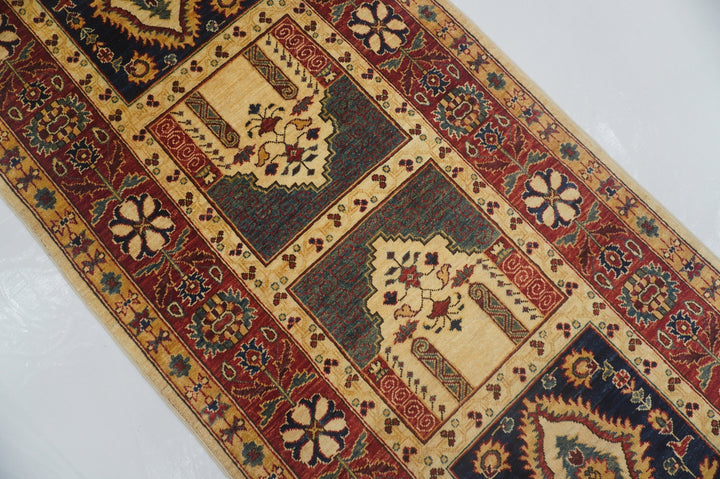 13 ft Bakhtiar Beige Red Garden Persian Hand knotted Wool Runner Rug - Yildiz Rugs