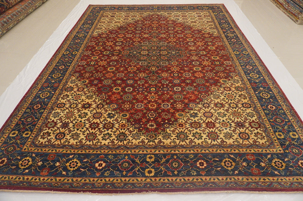 9x12 Bidjar Red Beige Medallion Persian Hand knotted Wool Geometric Rug - Yildiz Rugs