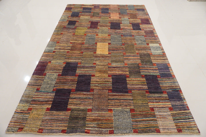 6x10 Gabbeh Multicolor Weave Pattern Afghan Hand knotted Wool modern Rug - Yildiz Rugs