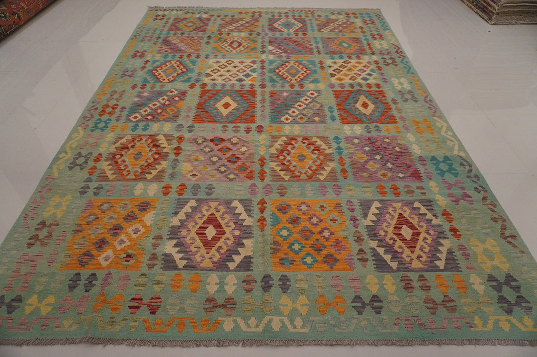 8x12 Afghan Soft Blue Oriental Handmade Wool Kilim rug - Yildiz Rugs