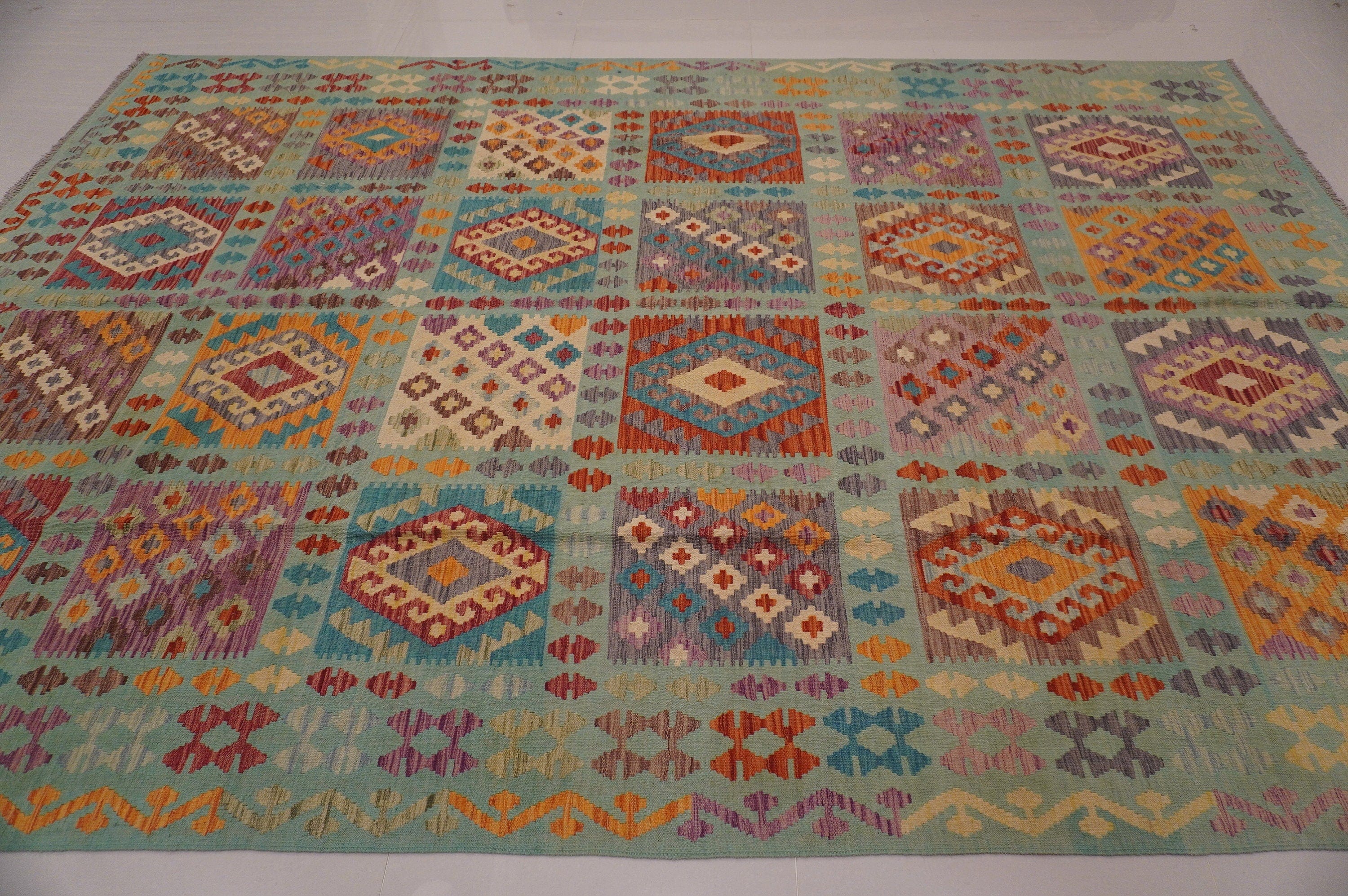 8x12 Afghan Soft Blue Oriental Handmade Wool Kilim rug - Yildiz Rugs