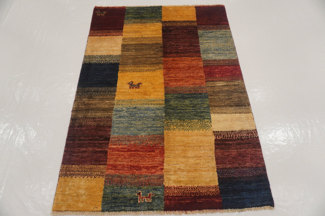 3x5 Gabbeh Multicolor Persian Hand knotted Veg dyes wool rug - Yildiz Rugs