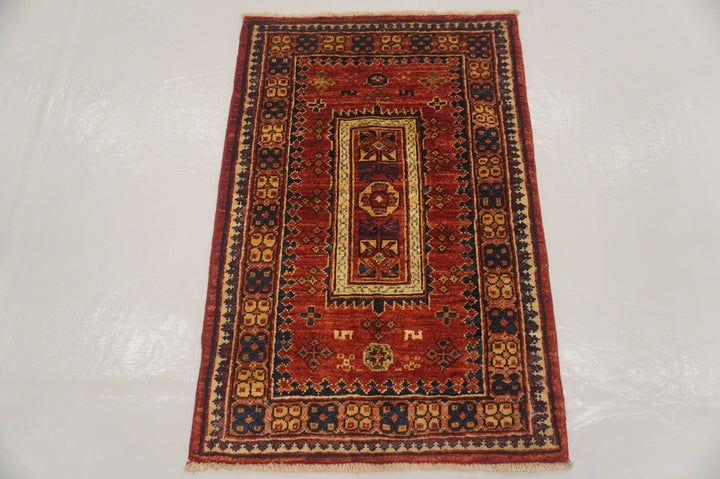 Red 2x3 Baluch Afghan Hand knotted wool small Accent rug - Yildiz Rugs