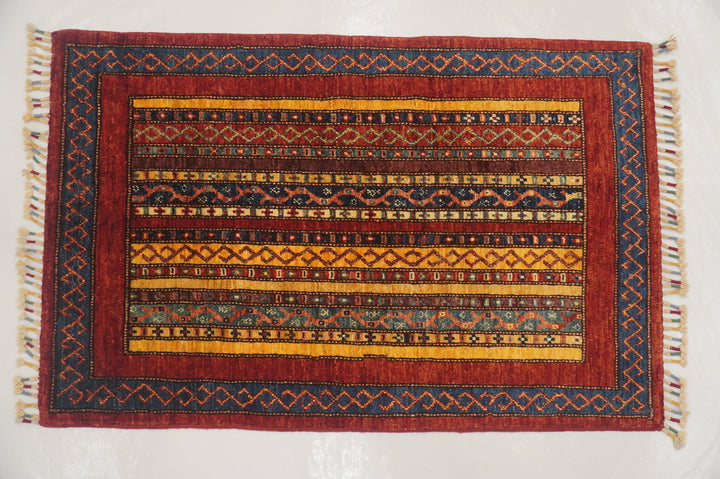 3x4 Red Turkish Hand knotted Tribal Rug - Yildiz Rugs