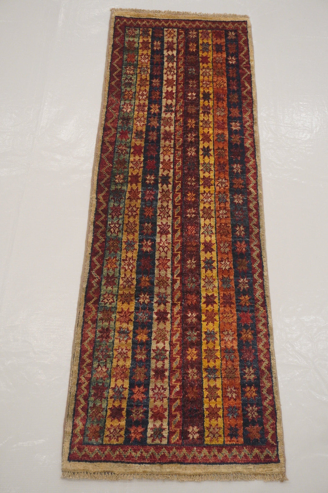 SOLD 2x5 Turkish Vintage Shawl Striped Multicolor Hand knotted runner rug - Yildiz Rugs
