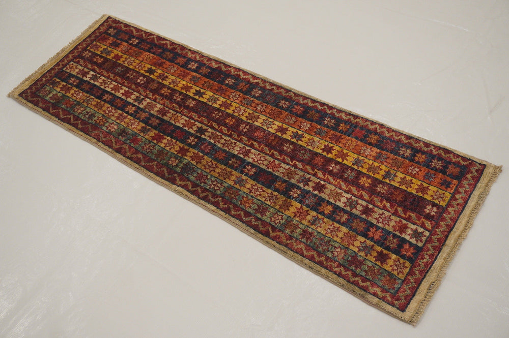 SOLD 2x5 Turkish Vintage Shawl Striped Multicolor Hand knotted runner rug - Yildiz Rugs