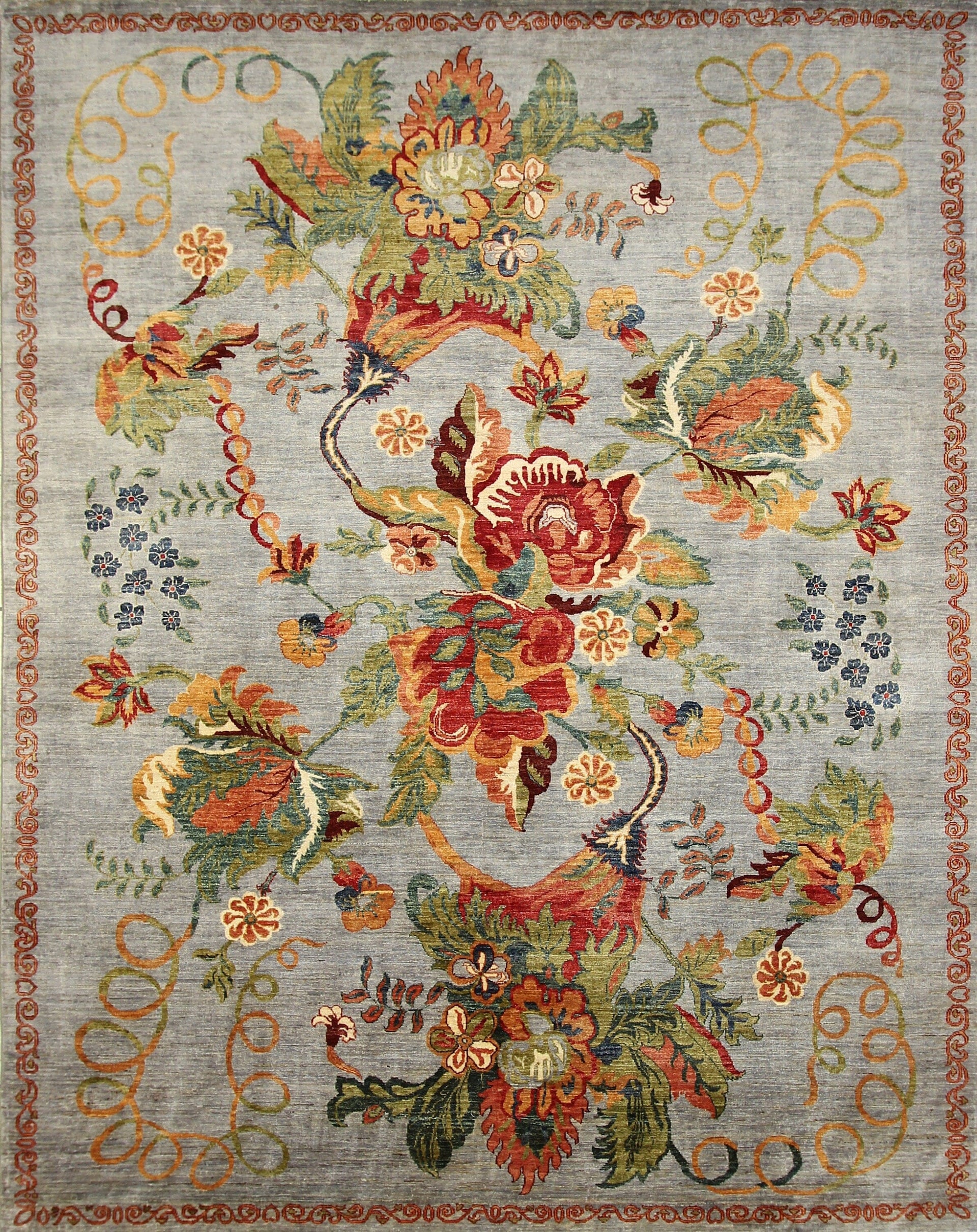 8x10 Floral Karabagh Gray Afghan Hand Knotted Wool Rug - Yildiz Rugs